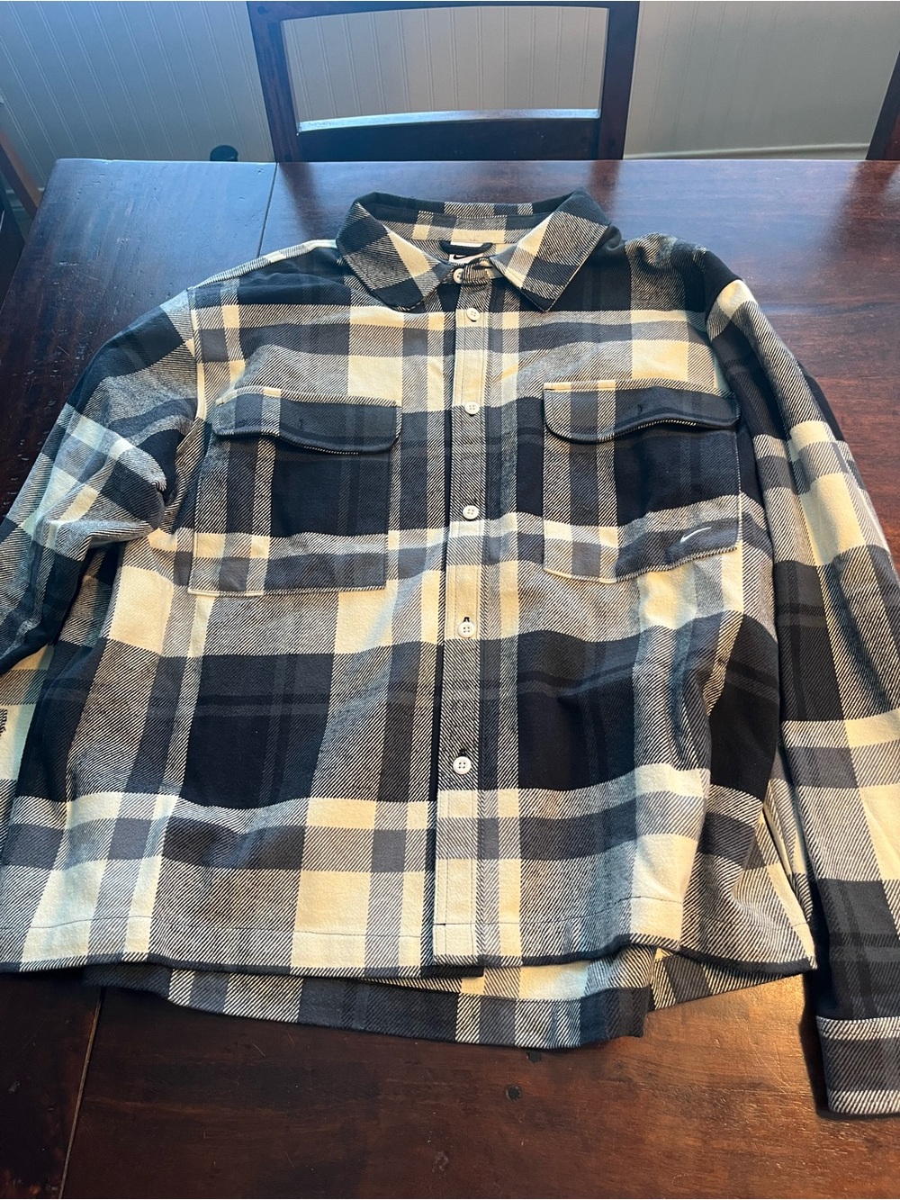 Nike Black and Cream Plaid Button-Up Shirt